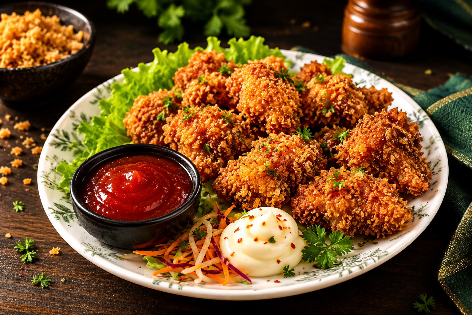 Golden crispy chicken pieces